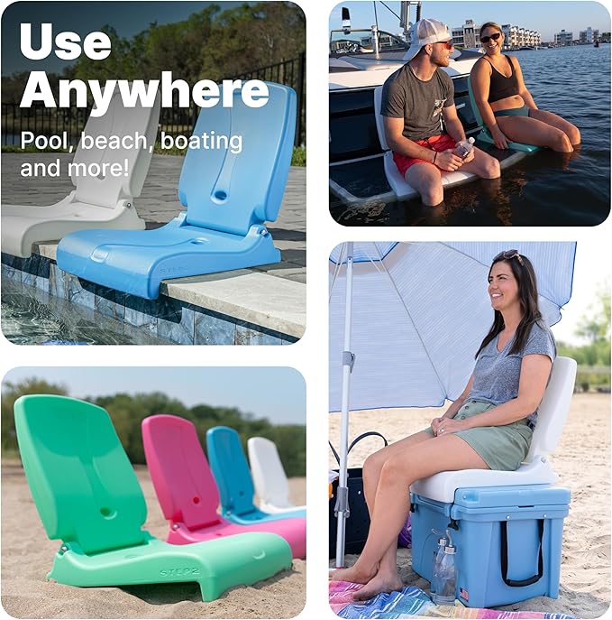 Step2 Folding Flip Seat Lightweight Portable Outdoor Chair for Poolside Camping Beach Boats Tailgates Durable Ground Chair with Back Support for Adults Capri Blue