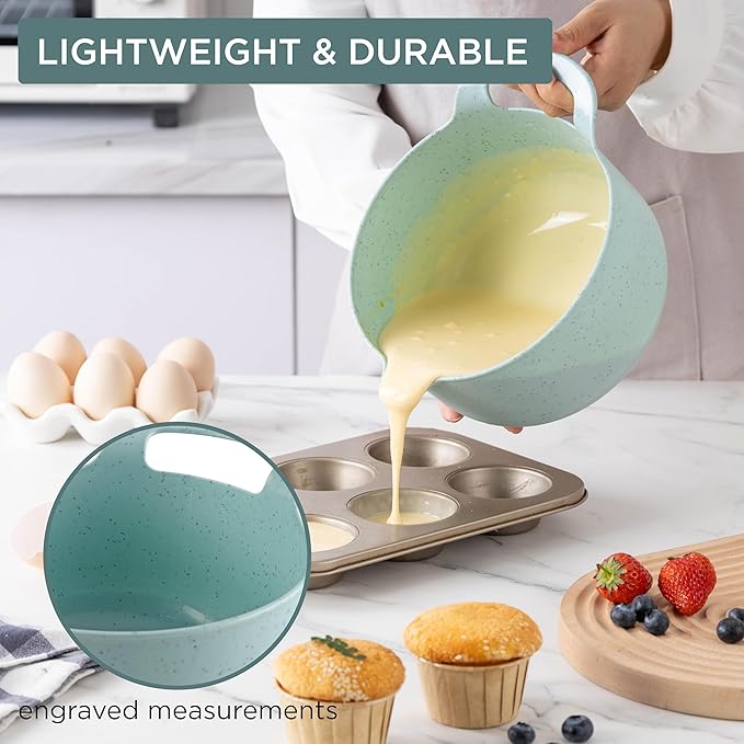 COOK WITH COLOR Nesting Plastic Mixing Bowl Set with Pour Spouts and Handles Speckled Mint 4 Piece Non-Slip