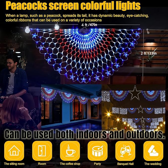 HYH American Flag LED Lights - 47in Patriotic Lights for 4th of July Decorating Indoor and Outdoor Waterproof Half Fan Flag Light for Patriotic LED Lighting Banner House GardenDecoration
