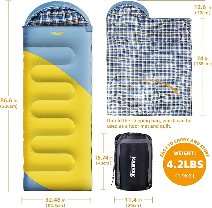 Camping Sleeping Bag 32℉ Sleeping Bags for Adults Kids Teens Cold Weather Warm Sleeping Bag Winter for 3-4 Season Camping Camping Gear Equipment Traveling and Outdoors
