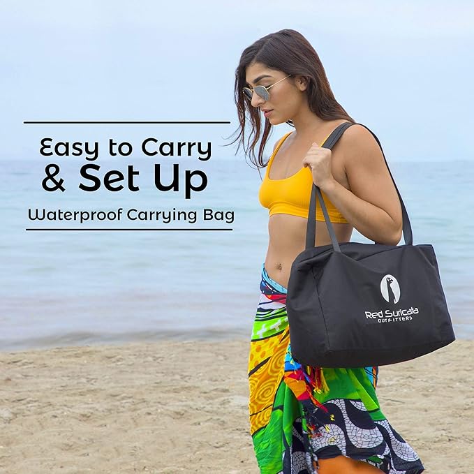 Red Suricata Family Beach Tent &amp Canopy UPF50 Sun Shade 4 Aluminum Poles Sand Shovel Large Portable Sun Shelter (Large Black)