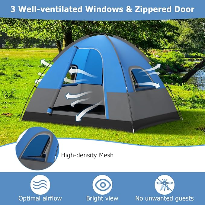Tangkula 3 Person Camping Tent Portable Backpacking Tent with Removable Rainfly Floor Mat 3 Mesh Walls &amp Zippered Doors Carrying Bag Family Dome Tent for Camping Hiking Traveling