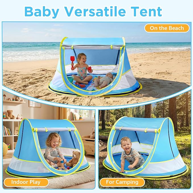 Baby Beach Tent Pop Up Beach Tent Sun Shade for Beach UPF 50+ UV Protection Sun Shelters for Infants with Carry Bag for Outdoor Travel Camping(Blue)