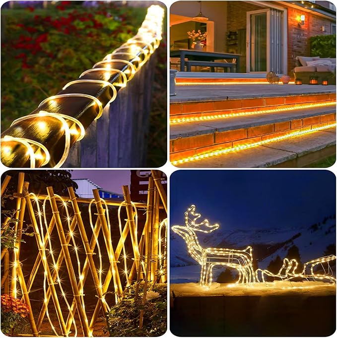 New Upgraded Solar Rope Lights 500 LED 170ft 19 Modes Solar Powered &amp USB Rechargeable String Lights Outdoor Waterproof with Remote Timer Dimmable for Pool Yard Party Wedding Christmas (500LED-War