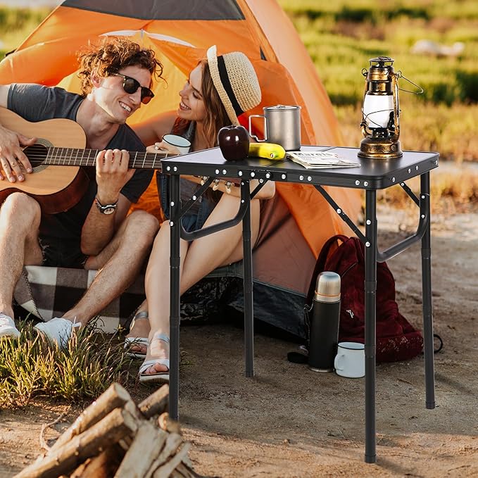 RedSwing Small Folding Table Adjustable Height Lightweight and Portable Aluminum Frame Camping Table for Outdoor Indoor Picnic 2 Feet Grey