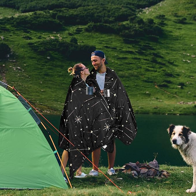 OUTSKIRT Ultra-Light Camping Blanket Packable Camping Blankets for Cold Weather Wearable Puffy Blanket Perfect for Traveling Hiking Festival &amp Stadium Black