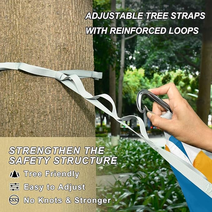 OTVEE Camping Hammock Sunny Side Print Portable Hammocks 500lb Upgraded Thickened Durable Single Hammocks with Tree Straps &amp Travel Bag for Camping Outdoor Indoor Patio Backyard
