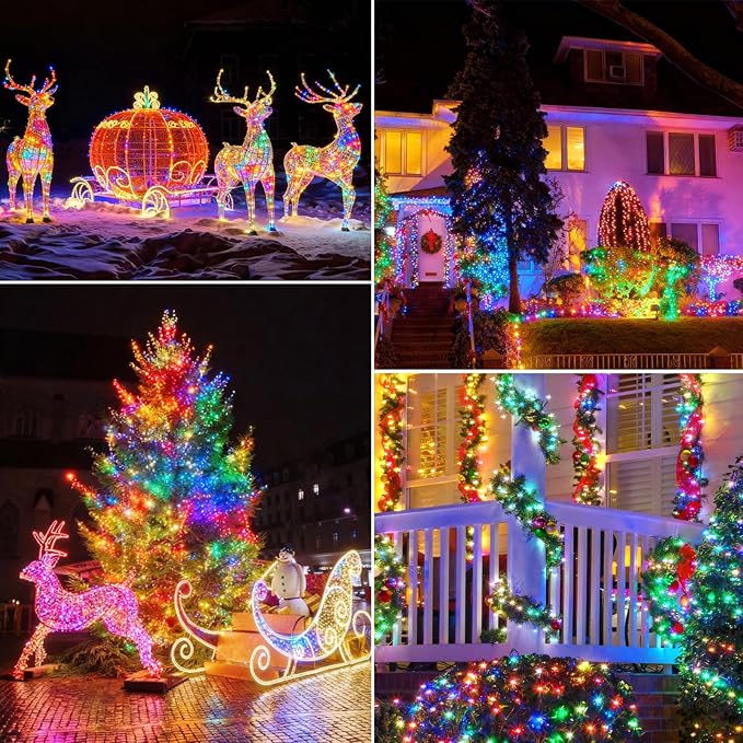 LED Outdoor Solar String Lights 38FT 100 RGB LEDs Solar Christmas Lights IP65 Supports APP/Music/8 Modes Solar Outdoor String Lights for Patios Gardens Trees Easter Decorations