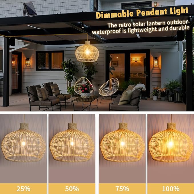 Outdoor Chandelier Solar Pendant Light Outdoor Hanging Light Lantern Solar Chandelier Lights with Remote Dimmable for Porch Patio Gazebo Garden Yard Decoration White