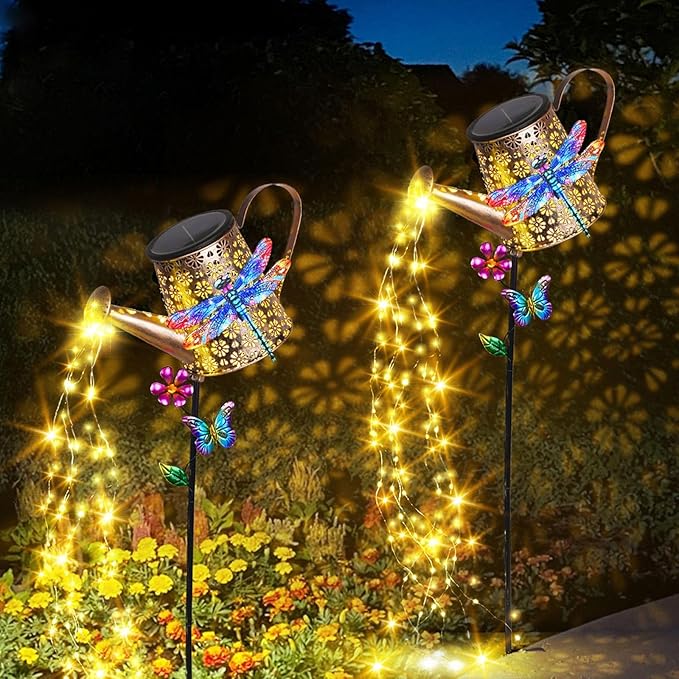 Solar Watering Can with Lights Outdoor Garden 41in Large Dragonfly Garden Stake Lights Waterproof Decoration for Yard Lawn Pathway Gifts for Mom Grandma Women Birthday Gardening Gift