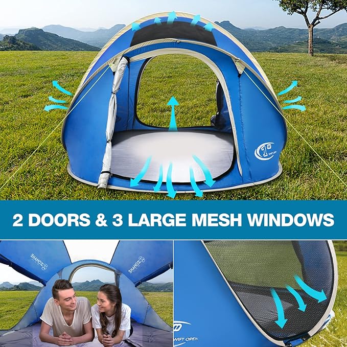 Easy Pop Up Tent 2-4 Person Waterproof - Pop-Up Camping Tents Automatic Tent Throw Pop Up Instant Flip Pop Tent for Campingby ZOAMKE