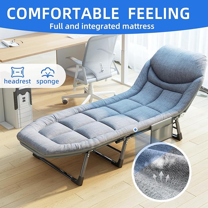 Camping Cot with Mattress No Assembly Required Heavy Duty Folding Camping Cot for Adults 550 Lbs Capacity Adjustable Portable Sleeping Bed for Indoor Outdoor &amp Patio Use (L''70)