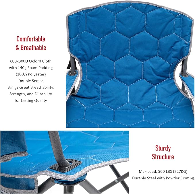 SUNNYFEEL XXL Oversized Camping Chair Heavy Duty 500 LBS for Big Tall People Above 6'4 Padded Portable Folding Sports Lawn Chairs with Armrest Cup Holder &amp Pocket for Outdoor/Travel/Picnic/Camp