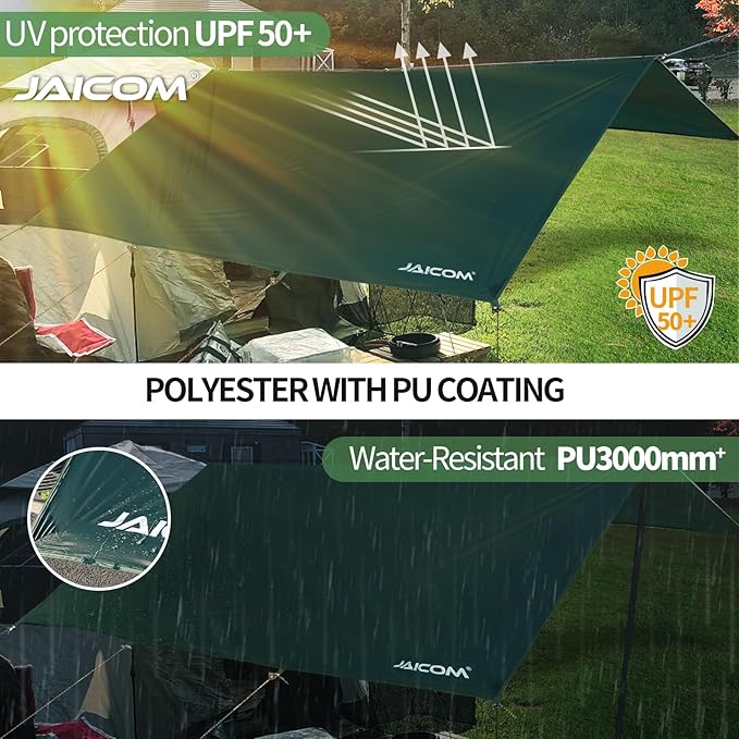 Waterproof Camping Tarp - 10X10ft Hammock Rain Fly Ultralight &amp Portable &amp UV Protection Backpacking Tarp Multifunctional for Outdoor Adventure Hiking Tent Hammock
