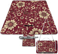 Flower Maroon Gold Floral Classy Burgundy Antique Waterproof Outdoor Picnic Blanket Sandproof Beach Mat for Camping Hiking Grass Travelling