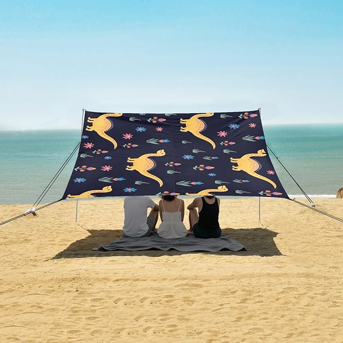Cute Funny Dinosaur DinoCamping Sun Shelters 9.2 x 10.5 FT Beach Canopy Tent Sun Shade with Carrying Bag for Camping Trips Fishing Backyard Fun or Picnics 21341669
