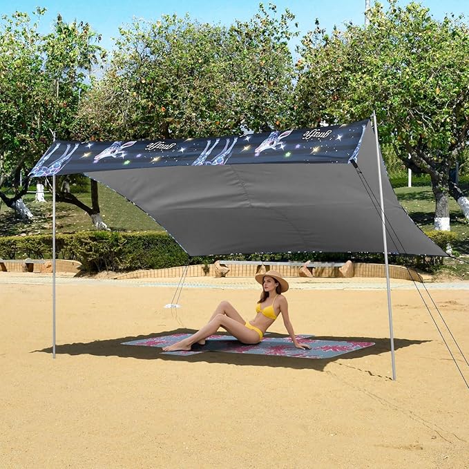 Bolaz Beach Canopy Tent Sun Shade9'×10.5' Large Family Beach Shade UPF50+- Outdoor Shade for Camping Trips FishingStriped Background Giraffe Pattern