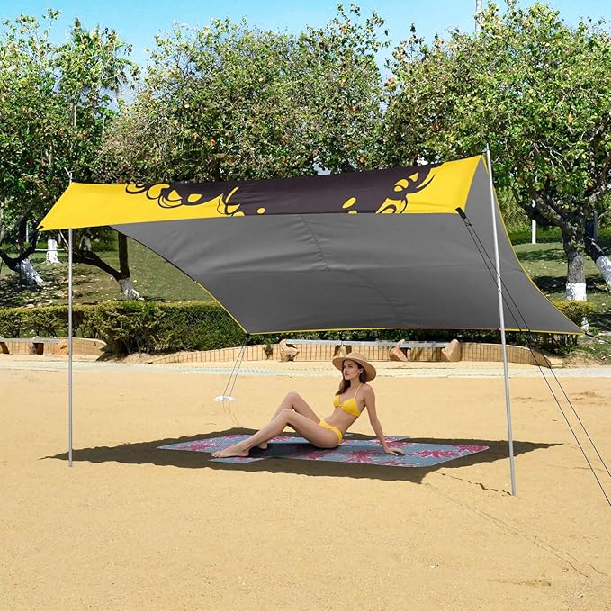 ALAZA African American Woman Beach Tent Sun Shelter UPF50+ Protection Beach Shade Canopy w/ 4 Sandbags for Outdoor Camping Fishing Backyard Fun Picnic 10x9 ft