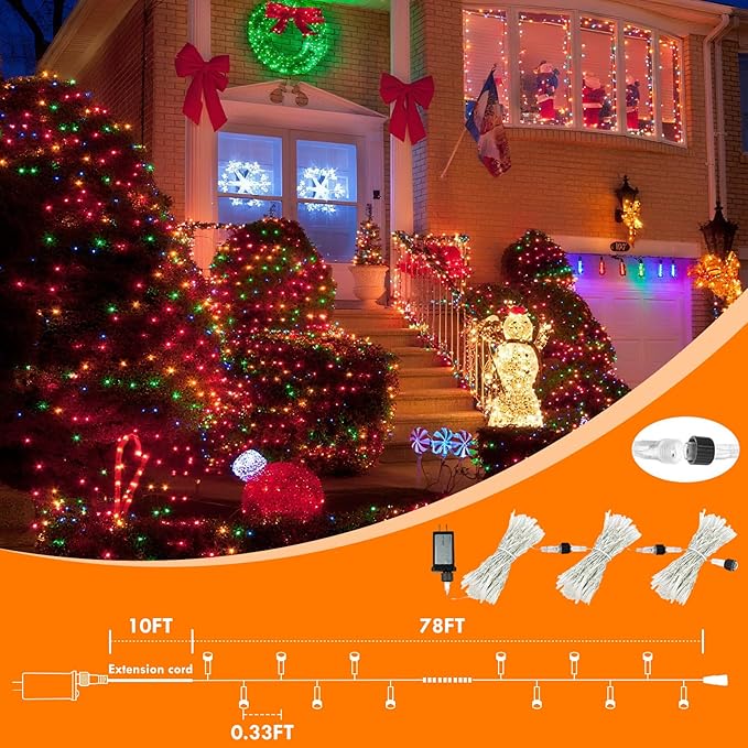 88FT 240LED Connectable String Lights Indoor Outdoor Clear Wire Warm White⇋Multicolor Christmas String Lights Plug in Twinkle Fairy Light With Timer For Wedding Patio Tree Yard Christmas Decorations