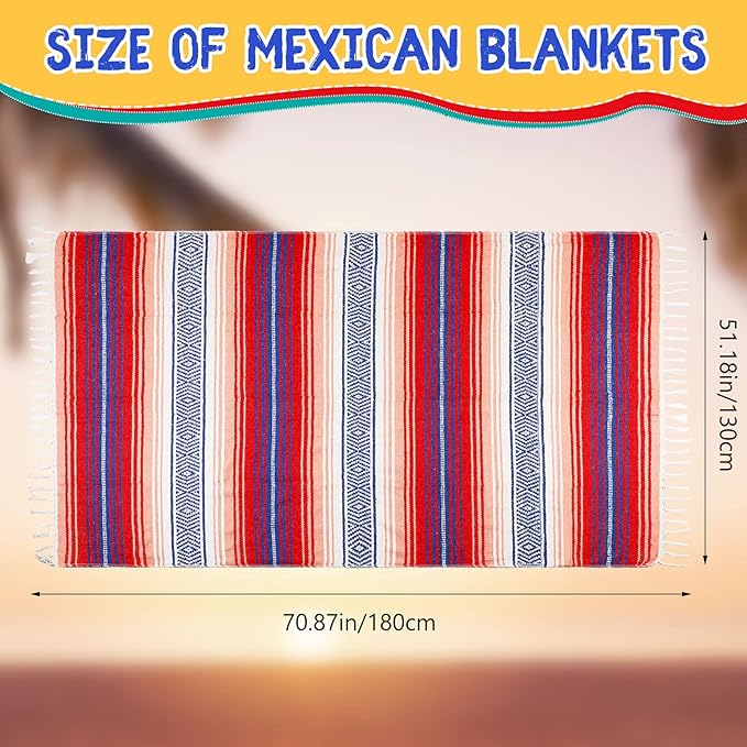 6 Pcs Mexican Blankets Bulk Yoga Authentic Throw Mexican Serape Blanket Large Colorful Striped Falsa with Fringed for Outdoor Camping Beach Picnic Home Decor (Orange Green)
