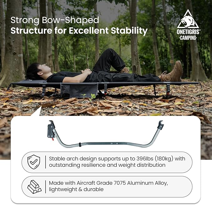 ONETIGRIS SUPRAGRIS Camping Cot Support Up to 400lbs Lightweight Comfortable Folding Bed for Camping Hiking Backpacking Travel Car Trips Office Nap (Gray)