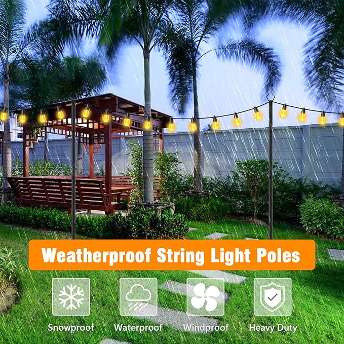 AILBTON 2 Pack 10Ft String Light PolesLight Poles for Outside String LightsOutdoor Light Poles with ForkMetal Pole Stand for PatioBackyardDeck