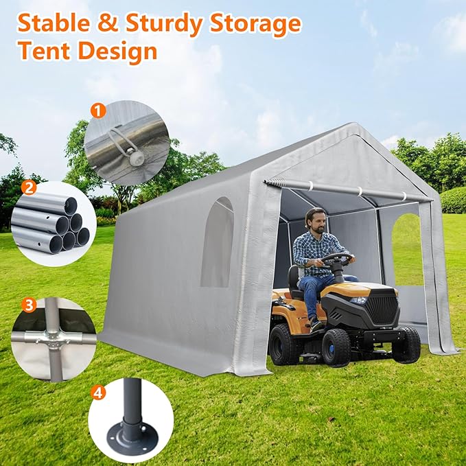 10×20 ft Outdoor Storage Sheds Portable Storage Shelter Shed with Roll up Zipper Doors &amp Vents Waterproof Outside Utility Shed Garage Tent for Motorcycle Bicycles and Camping Tools