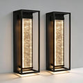 16 Inch Modern Outdoor Wall Sconce Matte Black Waterproof Exterior Wall Light with Metal Frame and Crystal Bubble Glass LED 3000K Warm White Lantern for Porch Garage Patio Lighting (2 Pack)