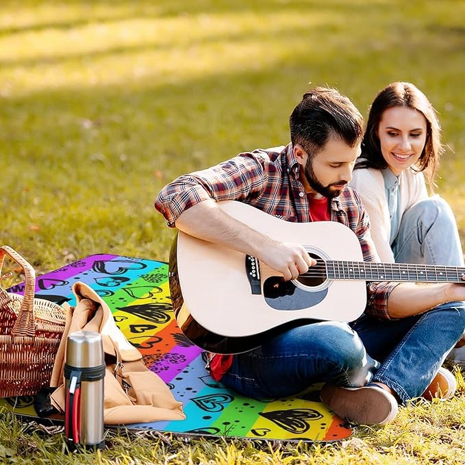 Gay Pride Rainbow Love Hearts Waterproof Outdoor Picnic Blanket Sandproof Beach Mat for Camping Hiking Grass Travelling