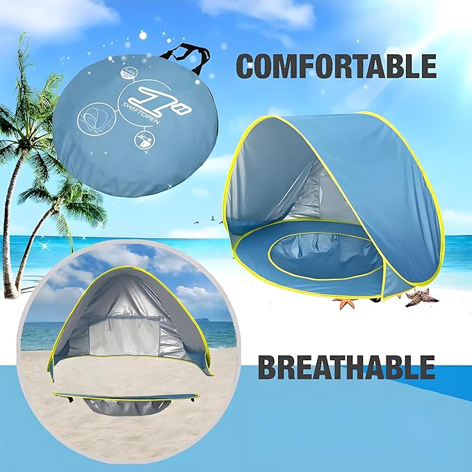 PandaEar Baby Beach Tent with Pool Pop Up Sun Shelter for Infant Toddlers Portable UV Protection Shade with Carry Bag for Outdoor Travel Camping