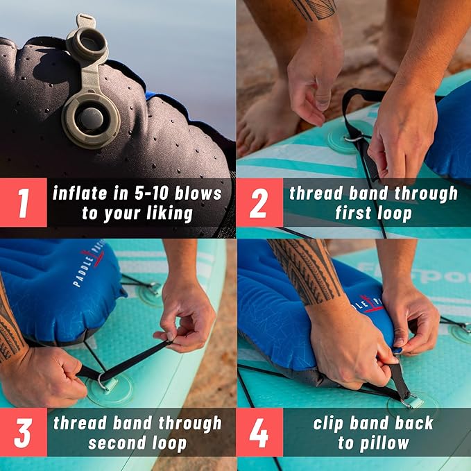 Inflatable SUP Paddle Board Pillow - Waterproof Self Inflatable Compact Travel Pillow - Also Great for Camping Airplanes Hammocks &amp More - Adjustable Neck Support with Built in Anti-Slip Straps
