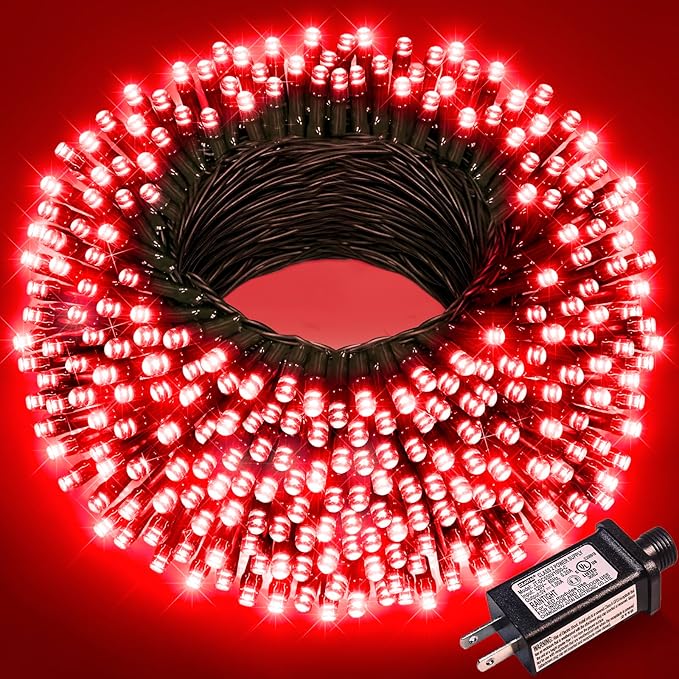 100FT 300 LED Christmas Lights Outdoor Plug in String Lights for Outside Waterproof with 8 Modes Connectable Green Wire Fairy Twinkle Lights for Indoor Patio Garden Xmas Holiday Decorations Red