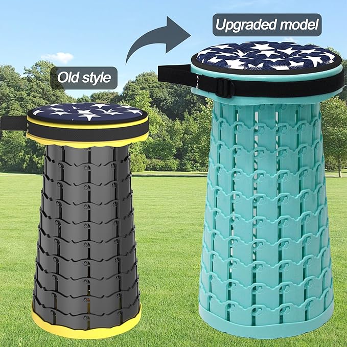ALEVMOOM Upgraded Collapsible Stool with Thickened Cushion 18.1600Lbs Max Weight Wider &amp Taller Pop Up Stool Heavy Duty Portable Retractable Folding Chair or Travel Foot Rest for Camping Outdoo