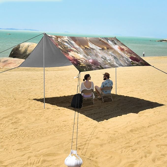 ALAZA Two Owl Fantastic Beach Tent Sun Shelter UPF50+ Protection Beach Shade Canopy w/ 4 Sandbags for Outdoor Camping Fishing Backyard Fun Picnic 10x9 ft