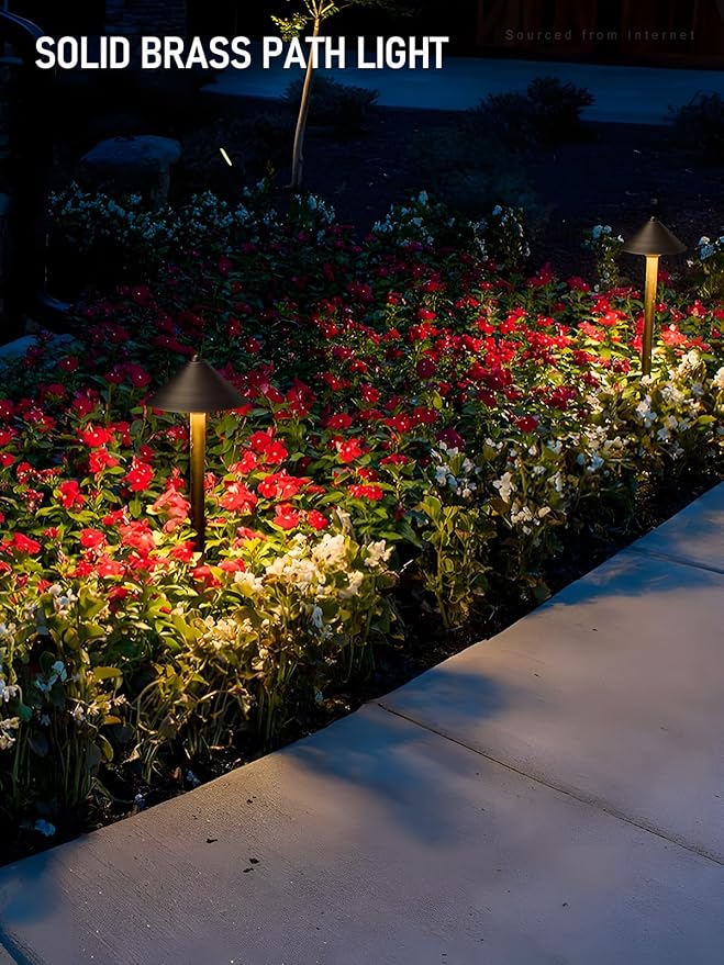 LEONLITE Conehead Solid Cast Brass Pathway Light 12V Low Voltage Landscape Lights for Walkway Garden Work with G4 Bulb (Bulbs Not Included) IP65 21.5'' Tall 6.73'' Shade Bronze Pack of 2
