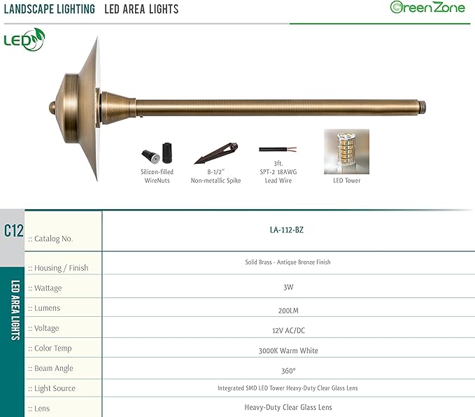 Westgate Lighting LED Area Light- Built-in Integrated LED Outdoor Light - 11 Height of Stem-Solid Brass Antique Bronze Finish Landscape Light- 12V of AC/DC Current (4)