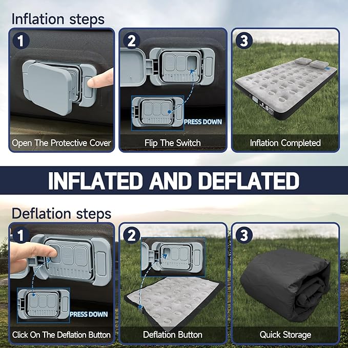 Umbrauto Air Mattress for 5.5-6.5 ft Short Bed Full-Size Trucks Pickup Truck Airbed Mattress with Wireless Rechargeable Pump for Outdoor Travel