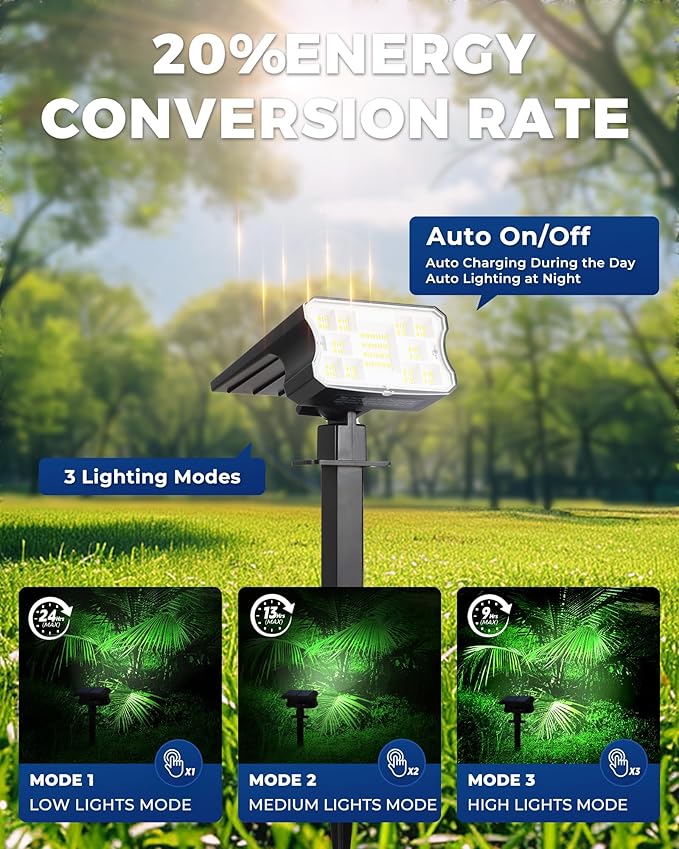 HGGH Solar Lights Outdoor Waterproof IP67 60 LED 3 Lighting Modes Solar Spot Lights Outdoor for Yard Garden Pathway Landscape Auto On/Off Function 2 in 1(Cool White 4 Pack)