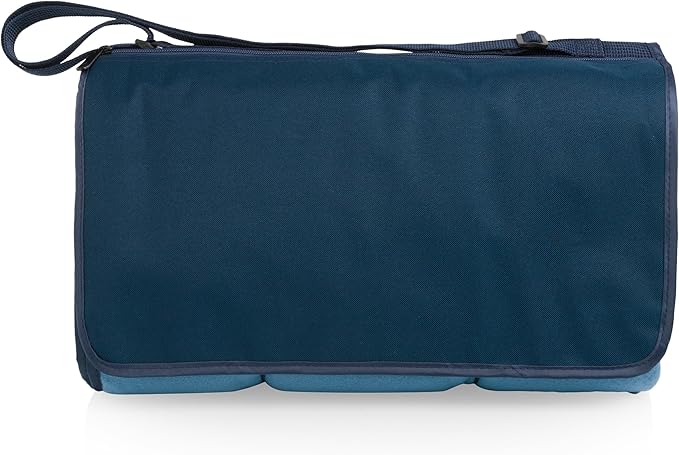 ONIVA Blanket Tote XL Outdoor Picnic Blanket 70x80 Foldable Beach Blanket with Fleece Top Water-Resistant Backing Strap &amp Pocket Portable Mat for 4-5 People by Picnic Time (Dusty Blue)