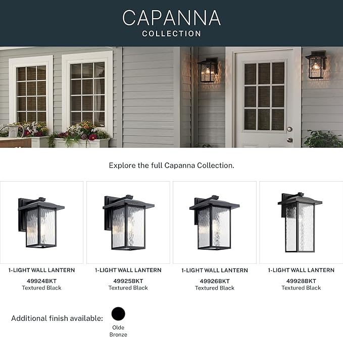 Kichler Capanna 13.25 Outdoor Wall Light in Black 1-Light Exterior Wall Sconce Porch Light with Clear Water Glass (13.25 H x 8.5 W) 49925BKT