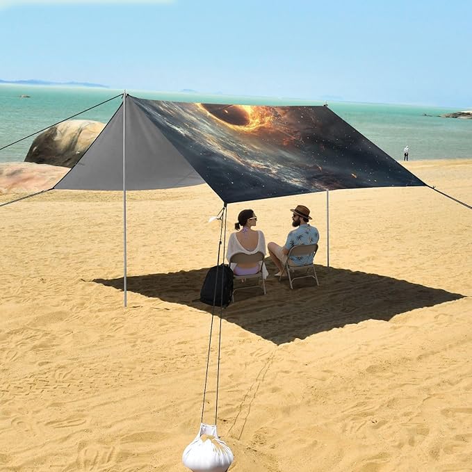 ALAZA Firing Basketball in Space Beach Tent Sun Shelter UPF50+ Protection Beach Shade Canopy w/ 4 Sandbags for Outdoor Camping Fishing Backyard Fun Picnic 10x9 ft