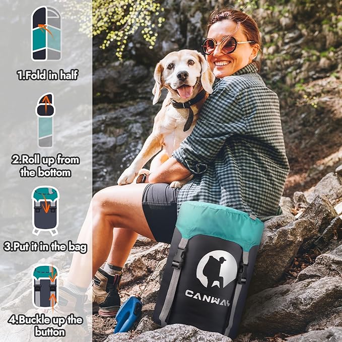 CANWAY Flannel Sleeping Bag for Adults Kids Girls Boys Camping Backpacking Sleeping Bag for Cold &amp Warm Weather with Compression Sack