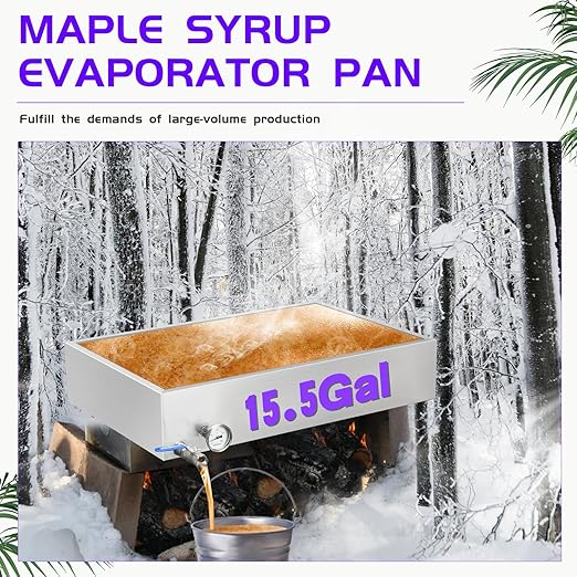 Maple Syrup Evaporator Pan 30 x 20 x 6 Inch Maple Syrup Pan 15.5 Gal 304 Stainless Steel Maple Syrup Evaporator Boiling Maple Syrup with Valve and Thermometer