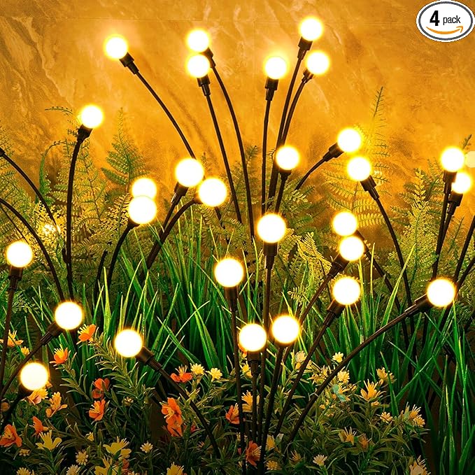 ASMAD Solar Lights Outdoor(4 Pack32 LEDs) Solar Garden Lights Outdoor Decorations Firefly Light for Patio Decor Big Bulb Unique Gifts for Women Gifts for Grandma