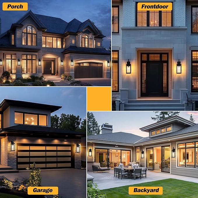 19 Dusk to Dawn Outdoor Lighting 2 Pack Large Dusk to Dawn Outdoor Wall Lights Black Sensor Porch Lights Outdoor Exterior Lighting Fixtures Wall Mount for House Garage -with Gold Trim