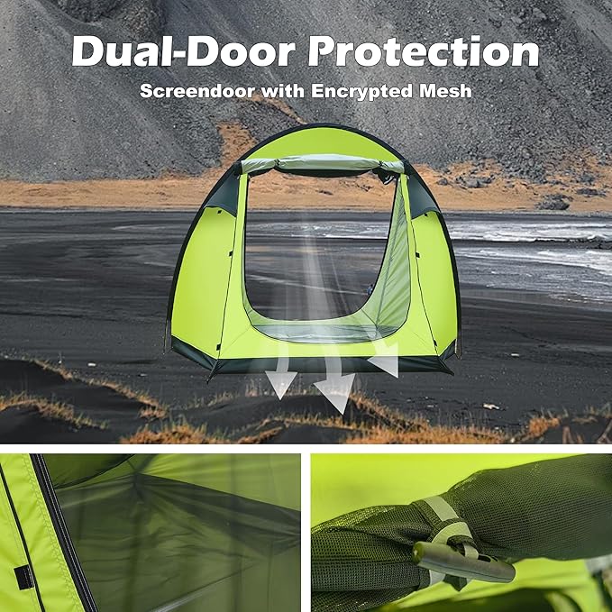 Revolutionary Single-Pole Ultra-Light 4-Person Tent: Double Door Ventilation Spacious Layout &amp Economic Camping Solution Without Awning Poles