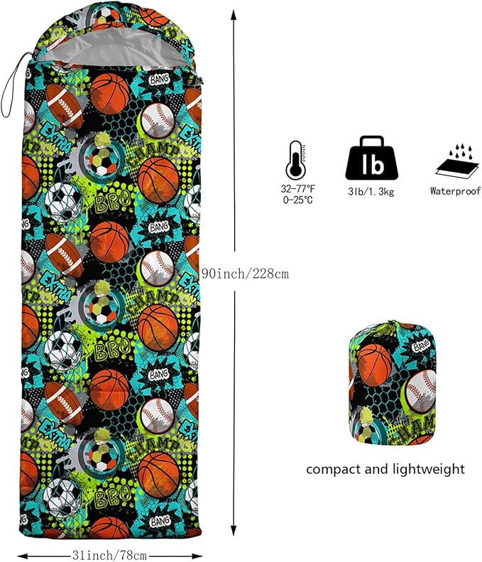 AILONEN Cartoon Camping Sleeping Bag for Boys Girls AdultsLightweight &amp Waterproof3 Season Warm &amp Cold WeatherPortablePrinted Sleeping BagTravelingCampingHiking