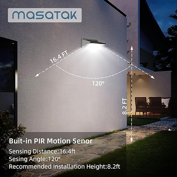 Solar Motion Sensor Outdoor Lights LED Security Light Waterproof Stainless Steel Solar Powered Wall Light for Front Door Patio Garage Porch Fence Yard 3 Modes Flood Light Bright (Cool White)