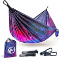 Foxelli Camping Hammock – Ultralight Hammock for Backpacking Hiking Festivals Travel - Easy Setup with Tree-Friendly Ropes &amp Steel Carabiners Heavy Duty Parachute Nylon