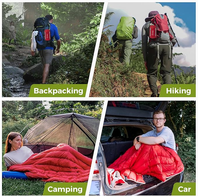 ATEPA Down Sleeping Bag 650FP Ultralight 55°F 60°F 3 Season Warm Weather 15D Nylon Shell and Compact Packable Sleeping Bag for Adults with Compression Sack for Camping Backpacking Hiking